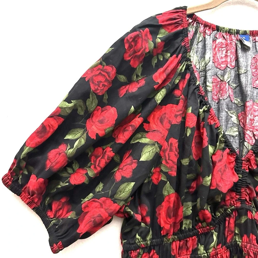 Old Navy XL Smocked Peplum Top Floral Cotton Babydoll Milkmaid Roses Puff Sleeve